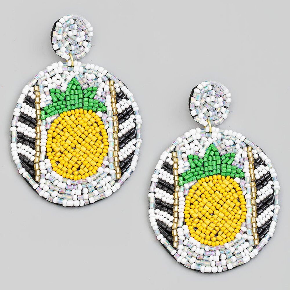 NEW Beaded Pineapple Tropical Fruit Statement Earrings NEW